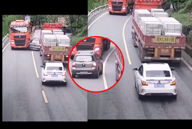 The Moment A Vehicle Tried To Overtook A Trailer & Got Totally Damaged