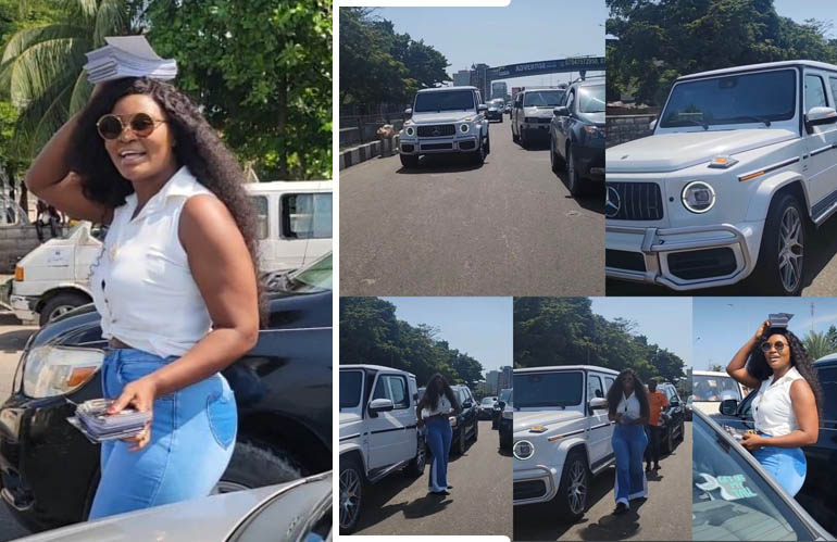 The Moment Actress Chizzy Alichi Parked Her G-Wagon To Promote Her Show On Lagos Express Way