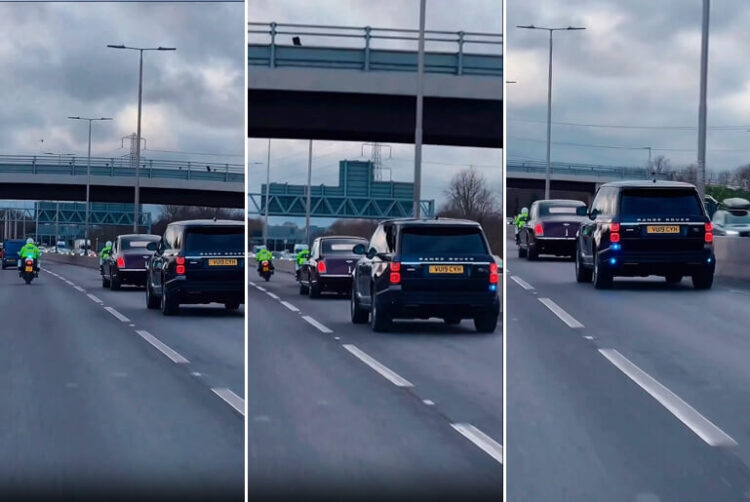 The Moment The Convoy Of King Charles Of England Was Spotted - 2 bikes range and a Bentley