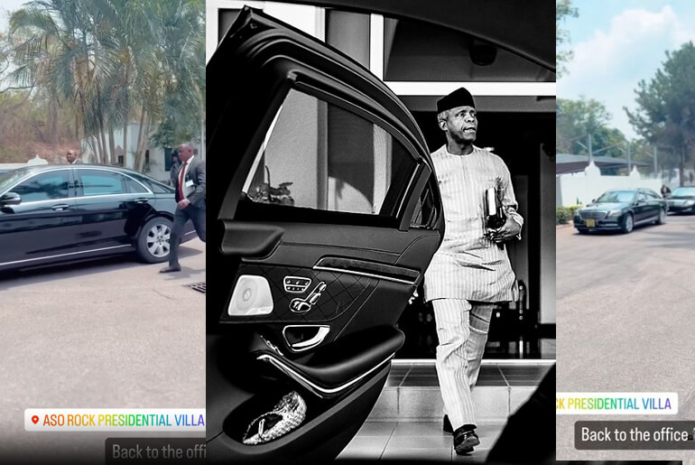 The Moment The Luxury Official Ride Of Vice President Osibanjo worth over ₦400m Was Spotted Entering Aso Rock