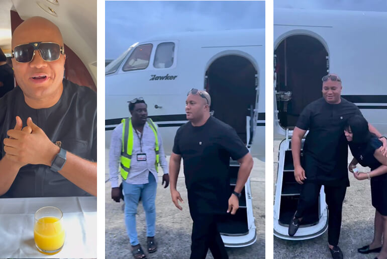 The moment Billionaire Instigator_ph Ignored male flight attendant to hug hostesses in Private jet