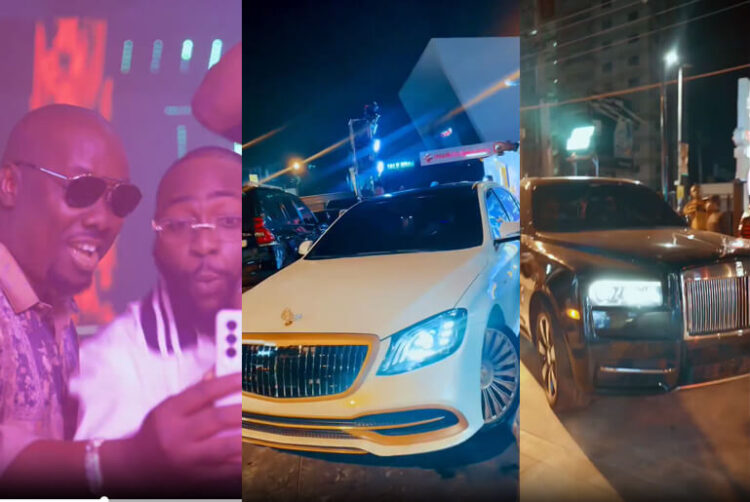 The moment Davido and Whitemoney graced Obi Cabana birthday party with their expensive cars