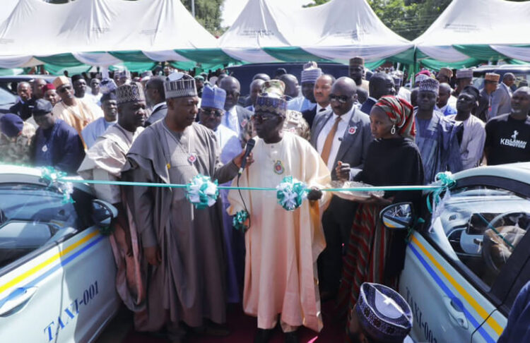 Tinubu inaugurated Zulum's 107 electric and gas-powered buses and cabs as part of a fuel subsidy program