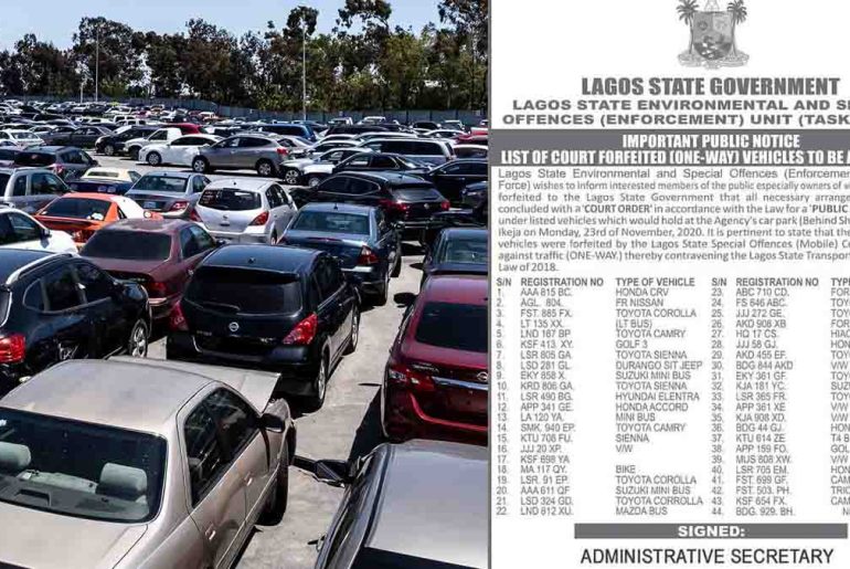 Lagos Government auction 44 vehicles of traffic offenders