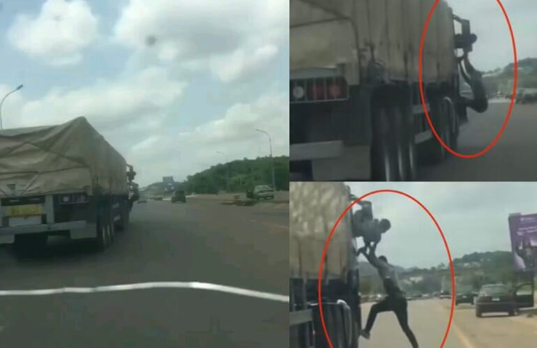 Video Goes Viral As Truck Driver Flogs A Task Force With Cutlass On Abuja Highway