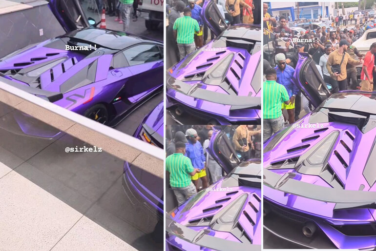 Video Shows Moment Burna Boy Was Spotted With His Millions of Naira Worth Lamborghini in Lagos