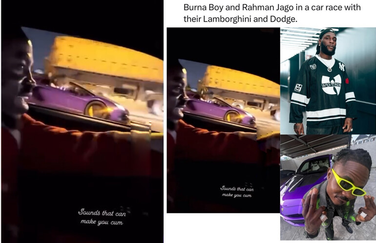 Video Shows Moment Burna Boy an Rahman Jago Go on a Car Race With their Lamborghini and Dodge Challenger