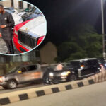 Video Shows Moment Corolla Driver Bashes Olu Okeowo Son’s Range Rover SUV in Lagos