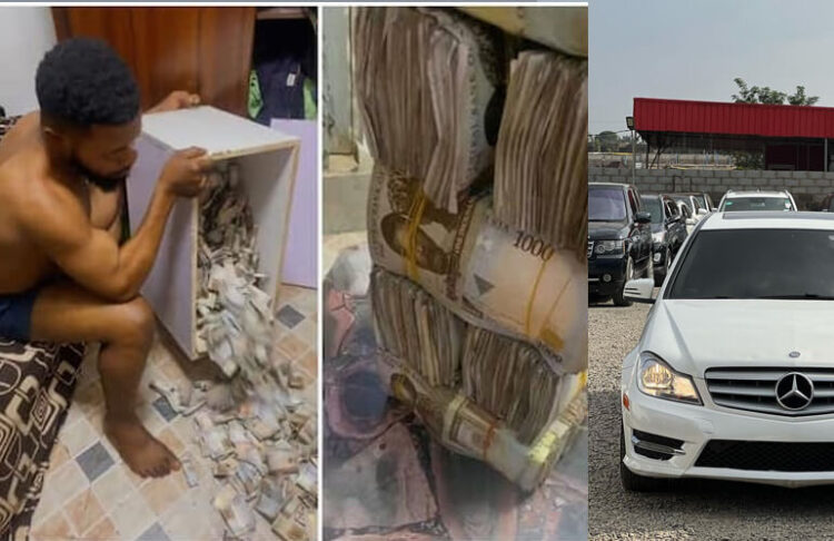 “How Much Be Benz Again” - Man Counts ₦‎5.5 Million From His Piggy Bank, Video Stirs Reactions