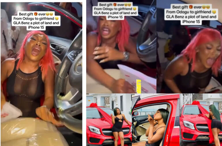 igerian Lady in Shock as Boyfriend Surprises Her with Brand New Mercedes Benz Worth N15 Million, iPhone 15, and a Plot of Land