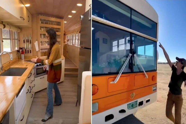 Couple Convert Old School Bus Into Mobile House, Shows Off Interior Decor