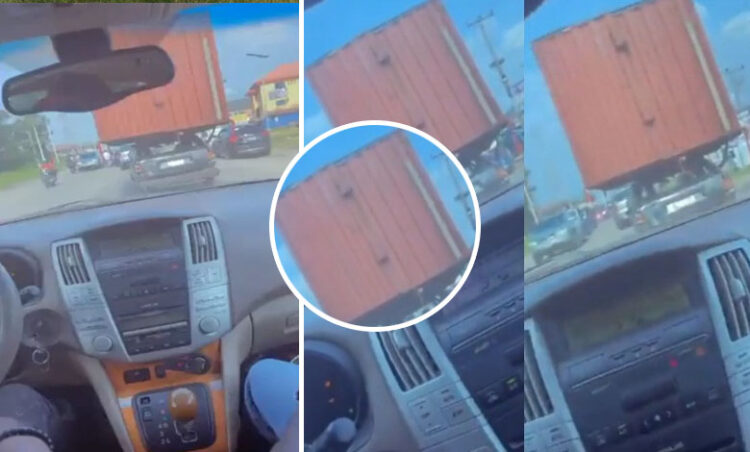 Car spotted carrying a huge container in Delta state, Can this be possible