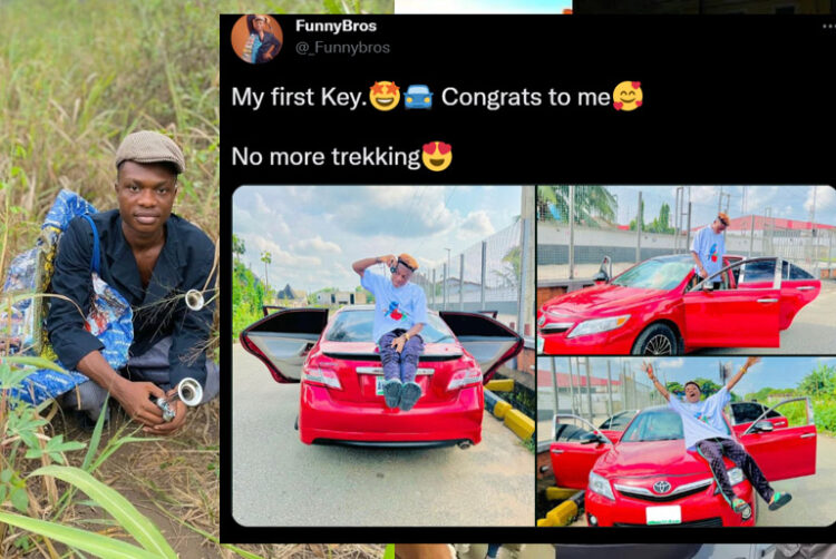 My first Key, Congrats to me, No more trekking - Nigeria Skit Make Funnybros Gift himself Toyota Camry