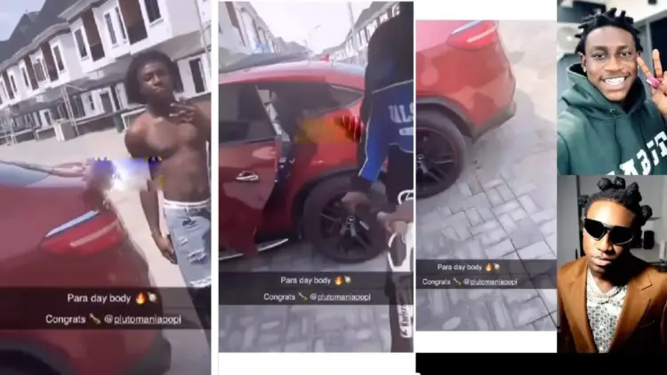 Friends Congratulate Shallipopi as he buys himself a new multi million naira Benz