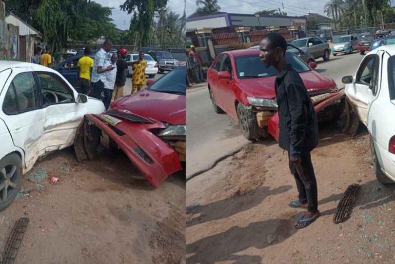 Toyota Camry Crashes Into Nissan In Edo As Police Chase Suspected Yahoo Boys