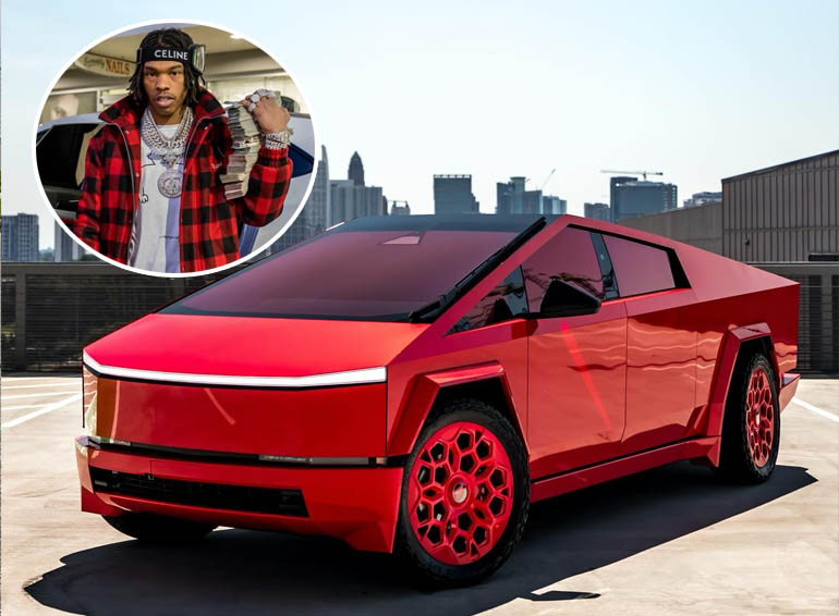 Lil Baby Shows Off His Custom Red Tesla Cybertruck