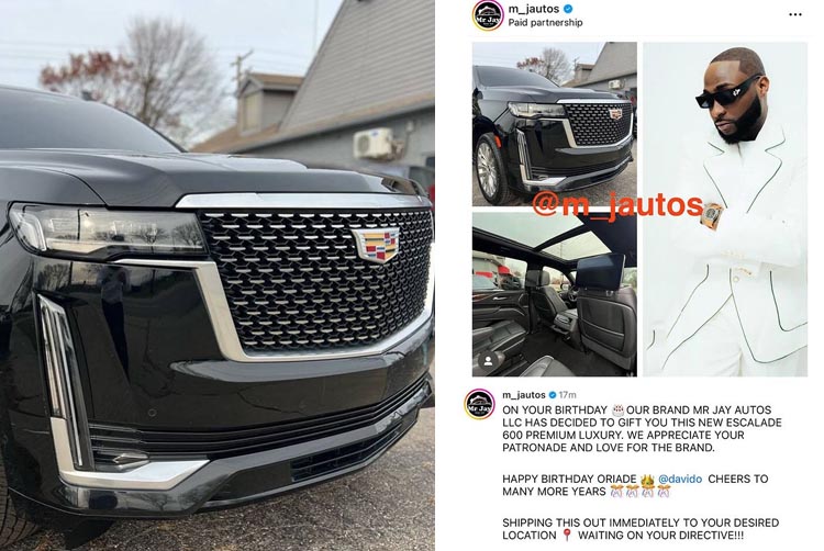 Davido brand New Escalade