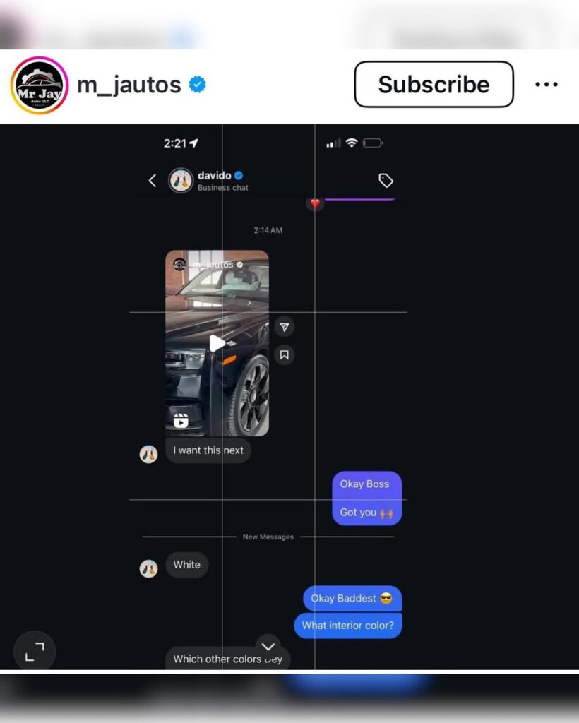 Davido chat with Mj_autos